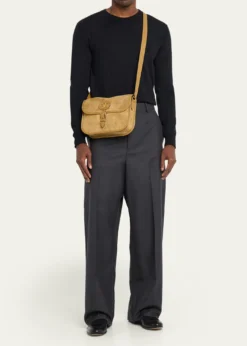 Valentino GaravaniMen's Suede Crossbody Bag