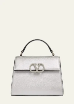 Valentino GaravaniMini Crystal VLogo Metallic Leather Top-Handle Bag