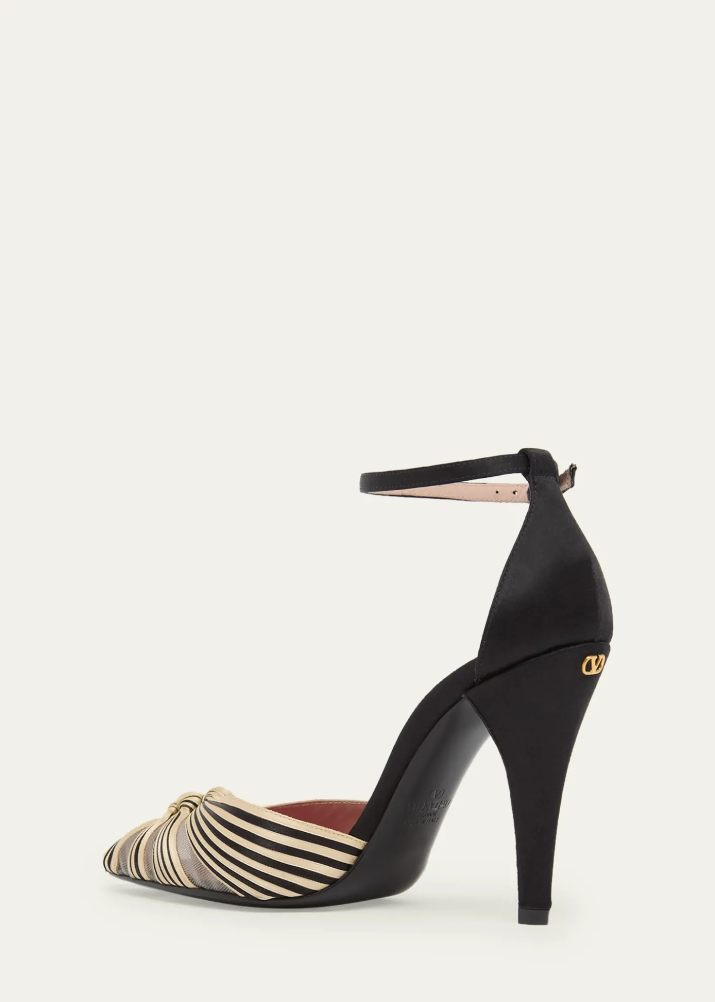Valentino Garavani100mm Annine Striped Satin Ankle-Strap Pumps