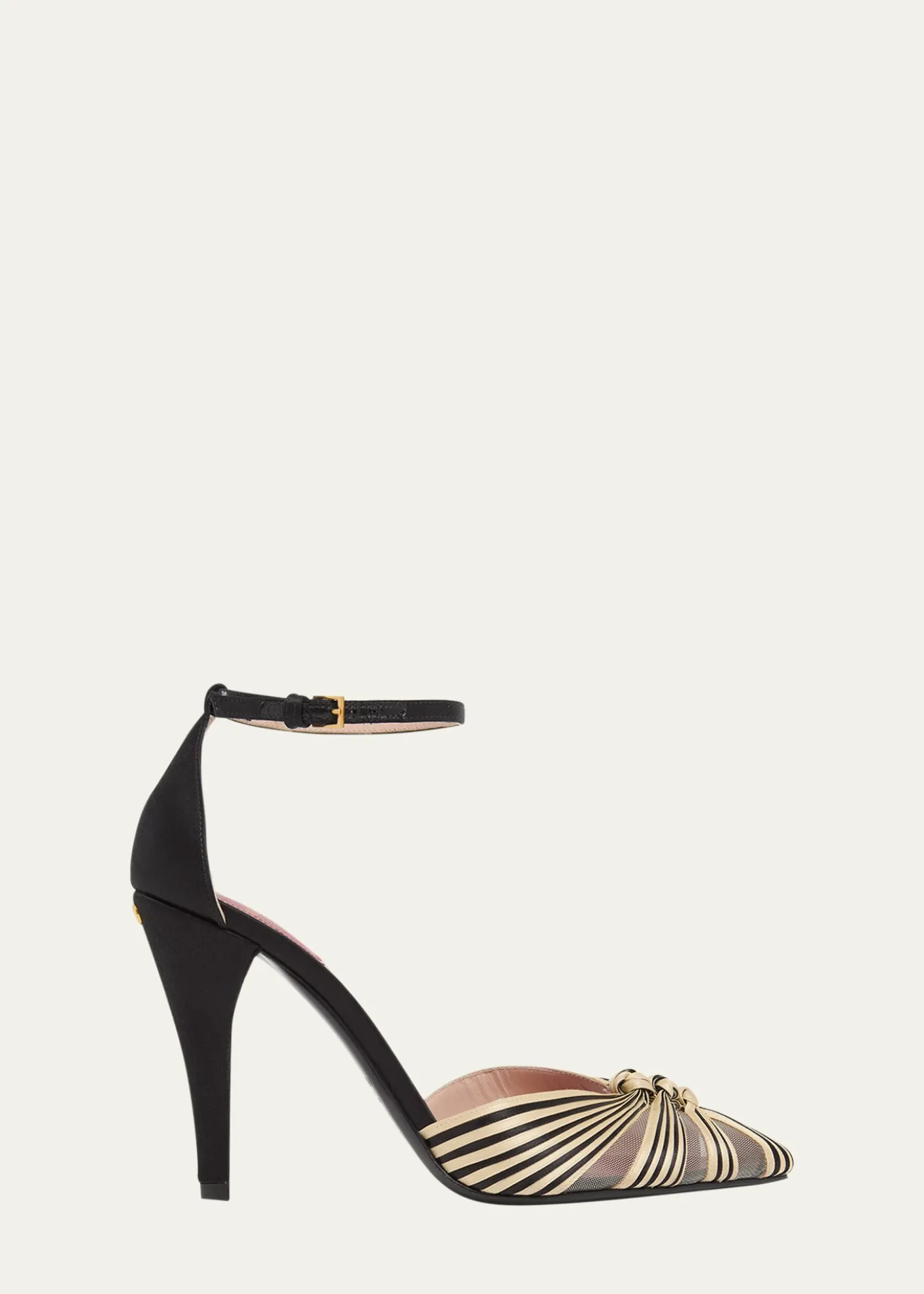 Valentino Garavani100mm Annine Striped Satin Ankle-Strap Pumps