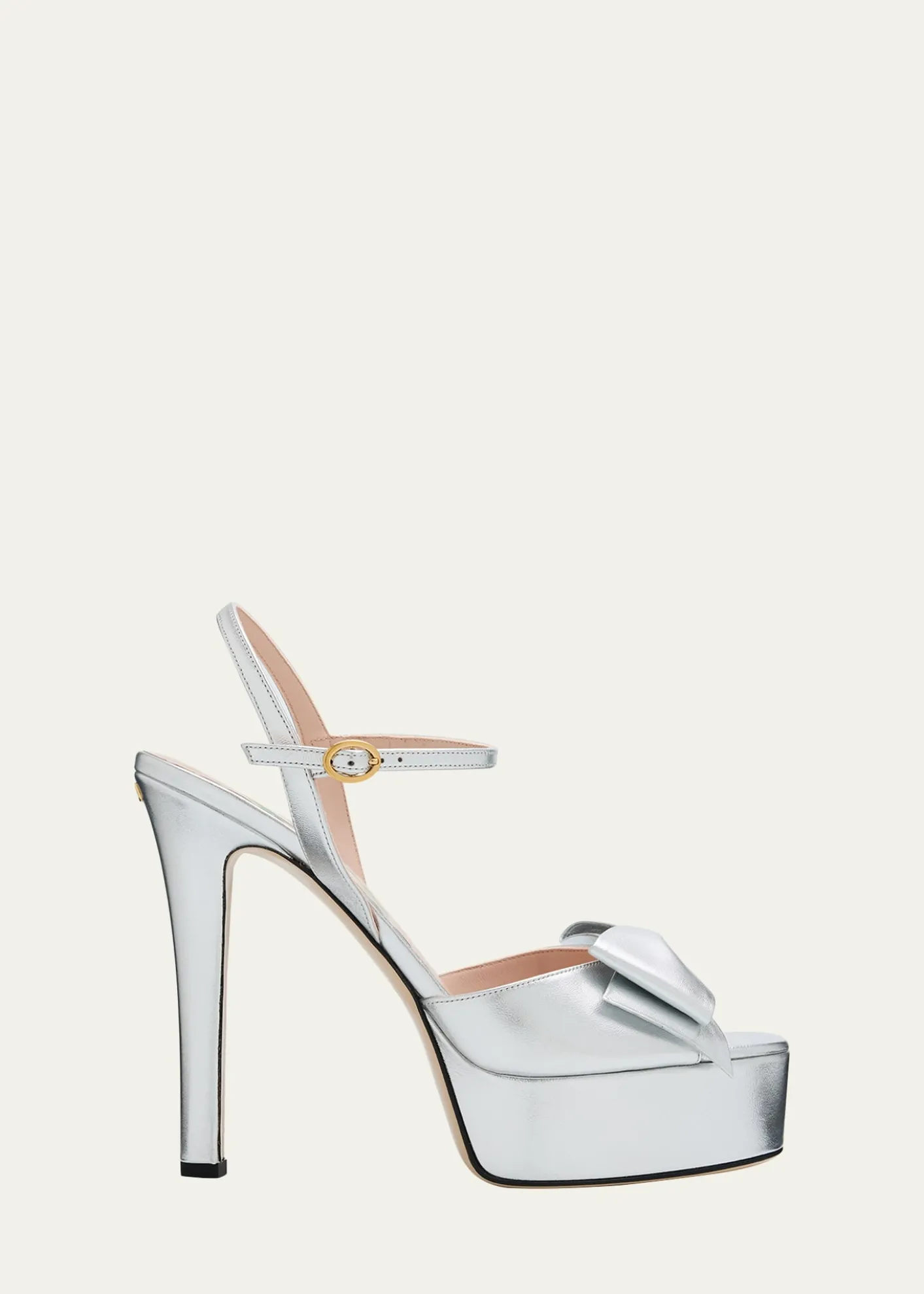 Valentino Garavani130mm Bowow Metallic Leather Platform Sandals