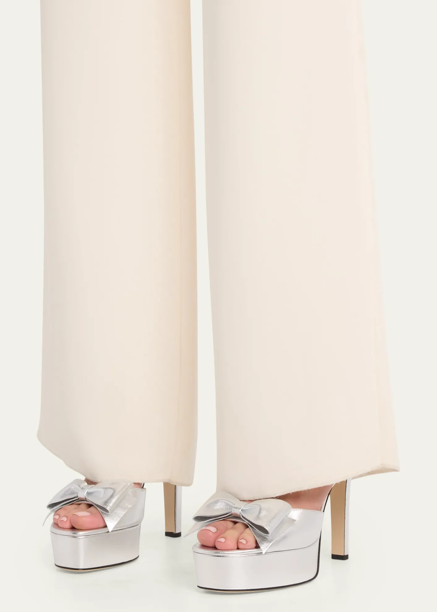 Valentino Garavani130mm Bowow Metallic Leather Platform Sandals