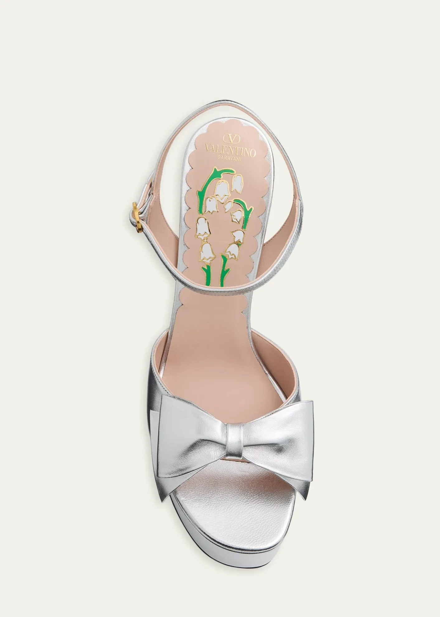 Valentino Garavani130mm Bowow Metallic Leather Platform Sandals