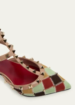 Valentino Garavani100mm Rockstud Patchwork Suede Ankle-Strap Pumps
