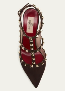 Valentino Garavani100mm Rockstud Suede Ankle-Strap Pumps