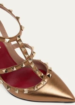 Valentino Garavani100mm Rockstud Metallic Leather Ankle-Strap Pumps