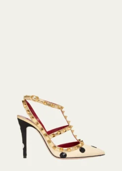 Valentino Garavani100mm Rockstud Sequined Metallic Leather Caged Pumps