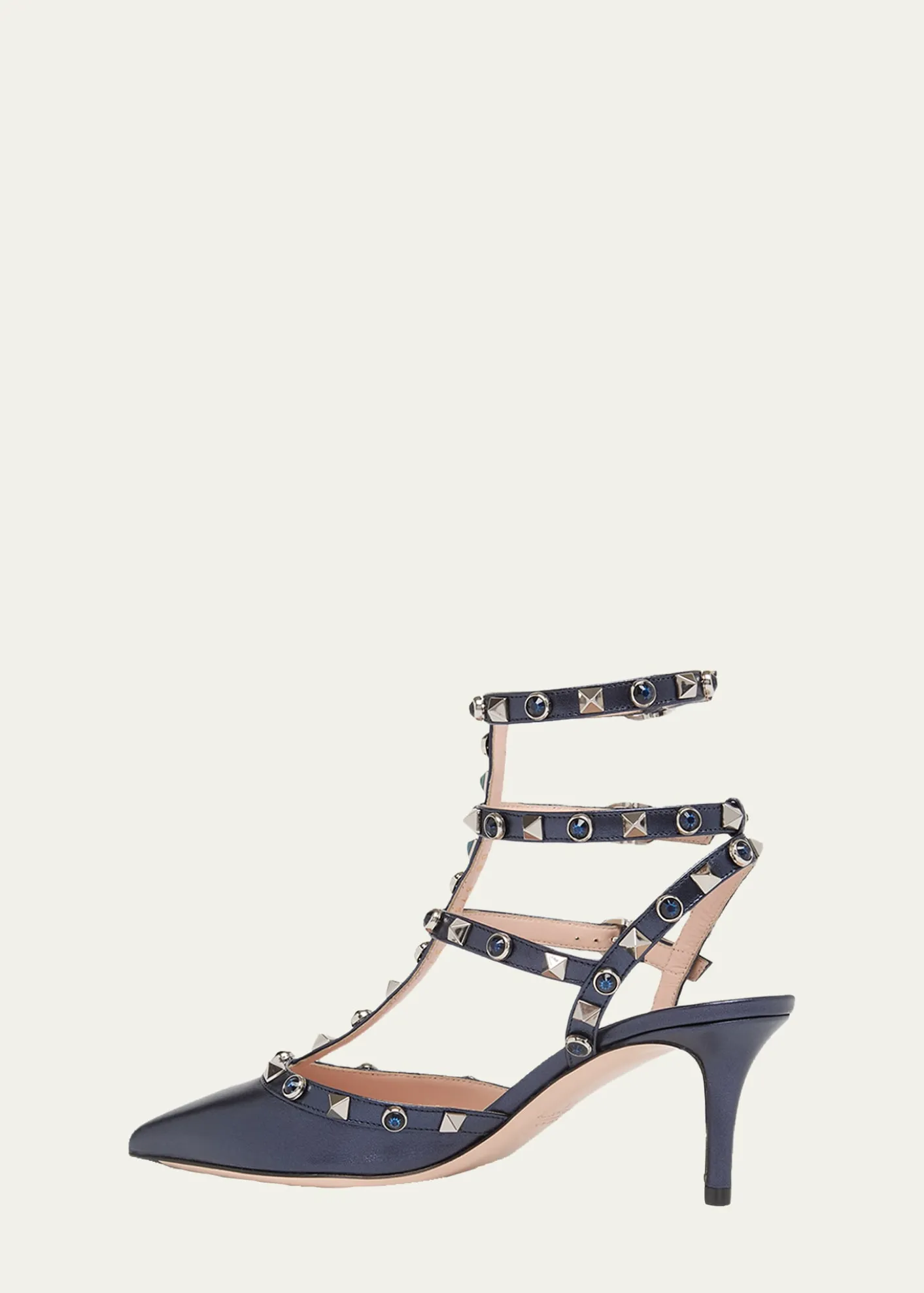 Valentino Garavani65mm Rockstud Metallic Leather Ankle-Strap Pumps