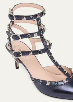 Valentino Garavani65mm Rockstud Metallic Leather Ankle-Strap Pumps