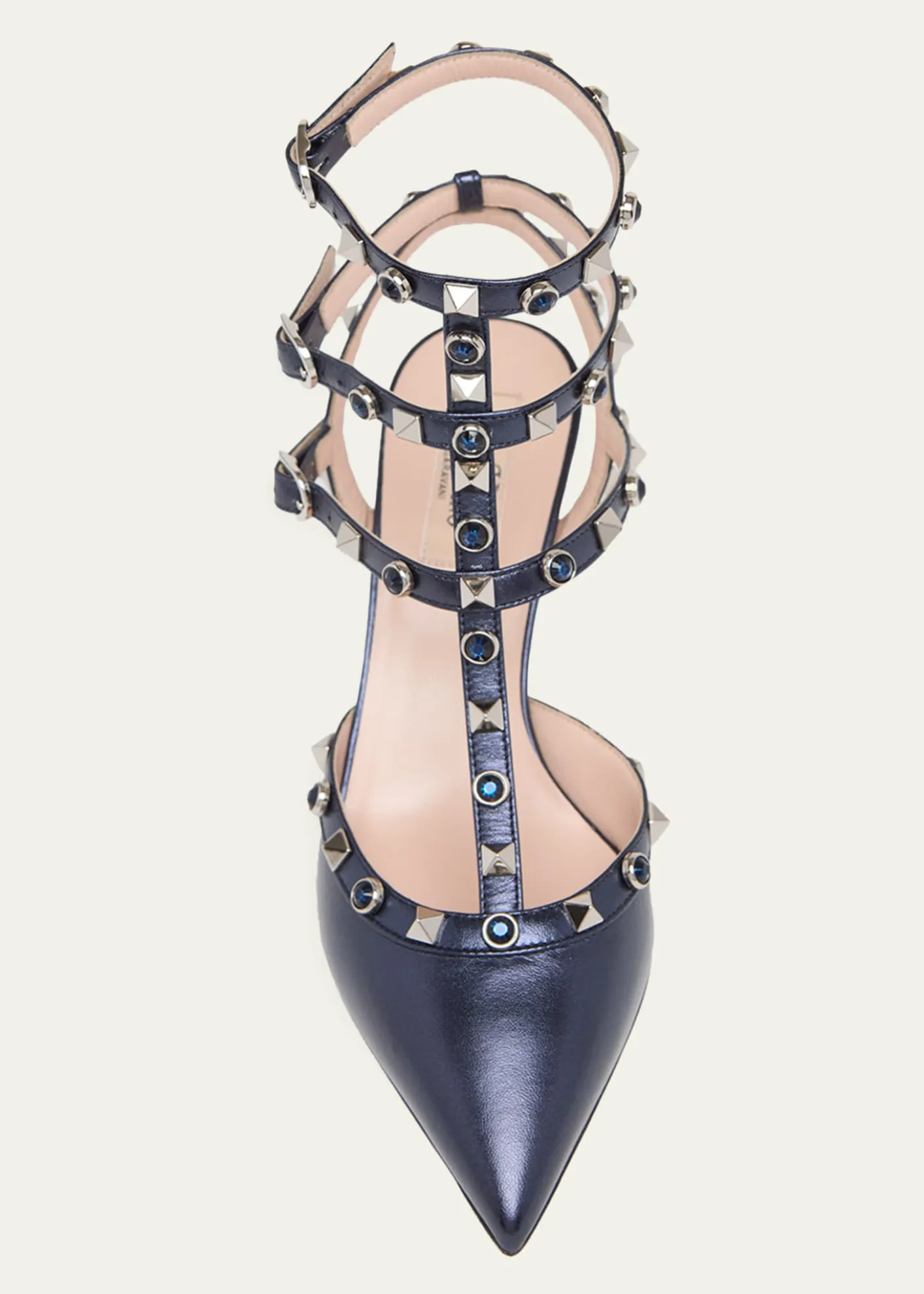 Valentino Garavani65mm Rockstud Metallic Leather Ankle-Strap Pumps