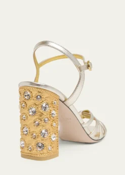 Valentino Garavani90mm Valenti Embellished-Heel Metallic Leather Sandals