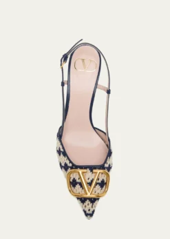 Valentino Garavani80mm VLogo Crochet and Leather Slingback Pumps