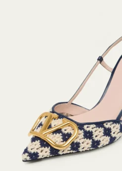 Valentino Garavani80mm VLogo Crochet and Leather Slingback Pumps