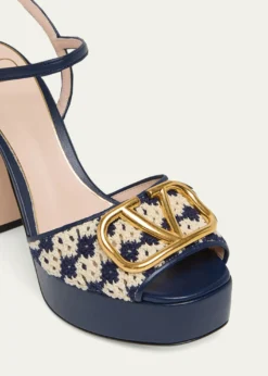 Valentino Garavani115mm VLogo Crochet and Leather Platform Sandals