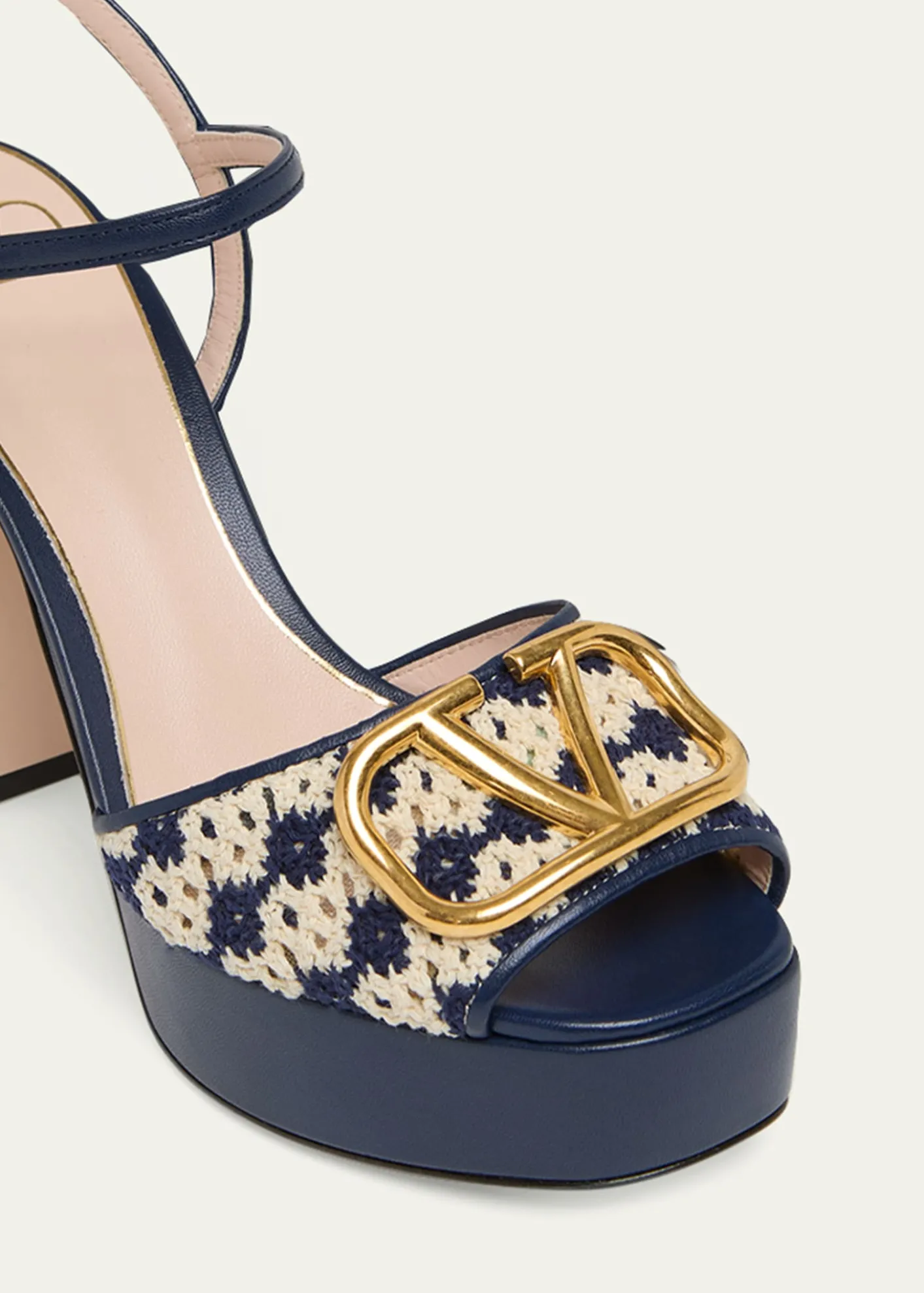 Valentino Garavani115mm VLogo Crochet and Leather Platform Sandals