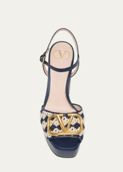 Valentino Garavani115mm VLogo Crochet and Leather Platform Sandals
