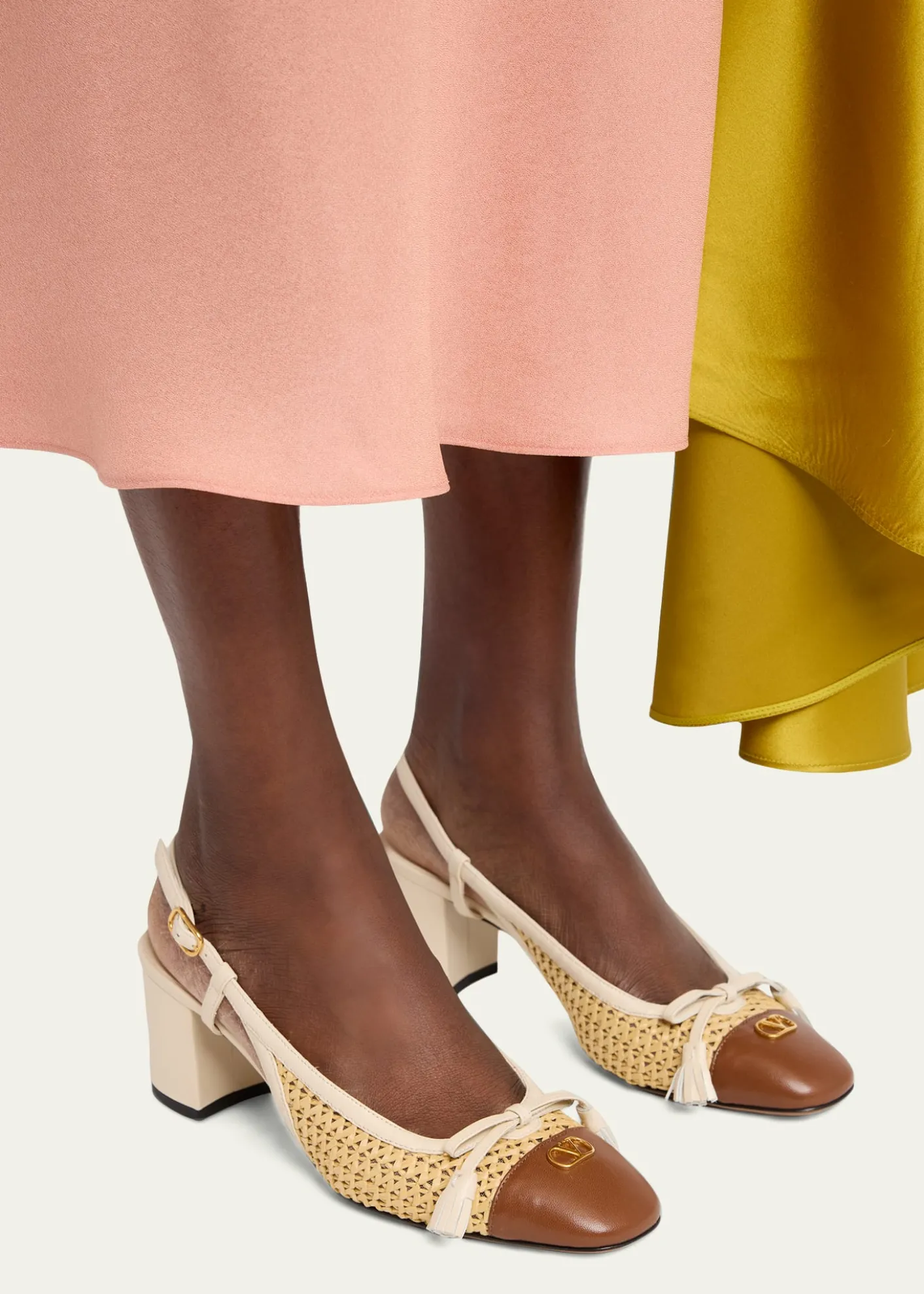 Valentino Garavani60mm VLogo Raffia and Leather Slingback Pumps