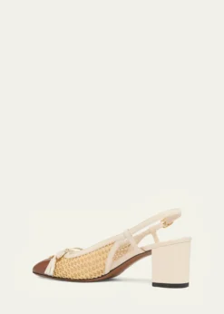 Valentino Garavani60mm VLogo Raffia and Leather Slingback Pumps