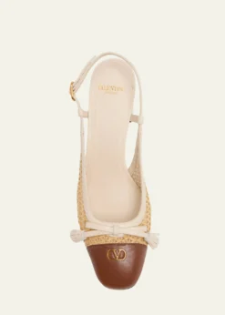 Valentino Garavani60mm VLogo Raffia and Leather Slingback Pumps