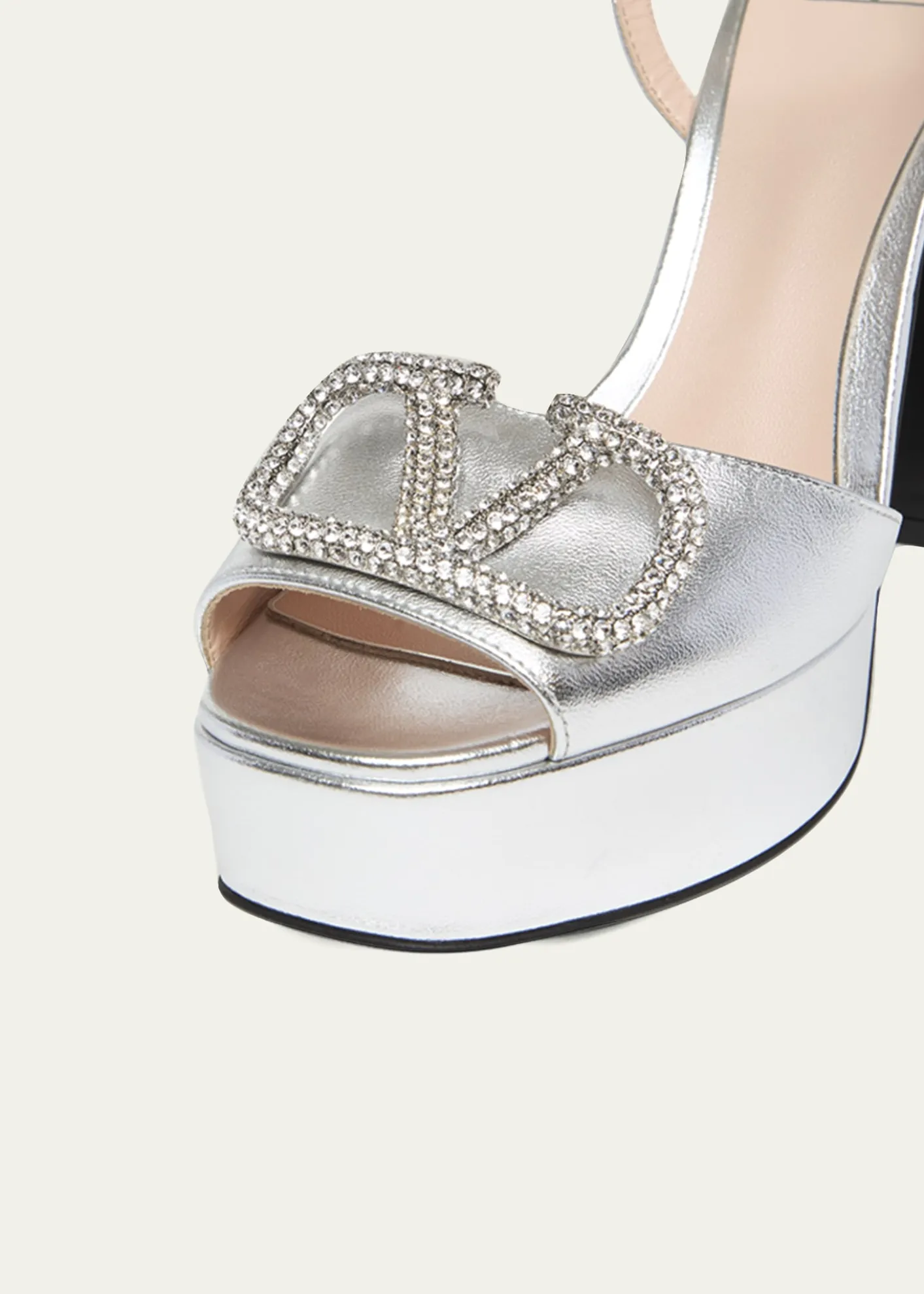 Valentino Garavani115mm VLogo Signature Metallic Leather Platform Sandals