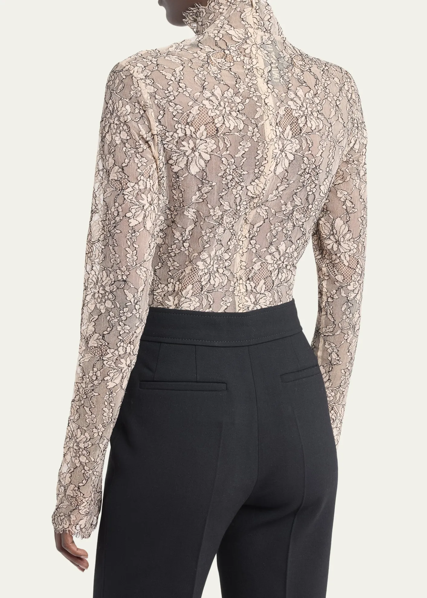 Valentino GaravaniMock-Neck Lace Jersey Long-Sleeve Bodysuit
