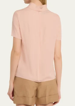 Valentino GaravaniMock-Neck Short-Sleeve Silk Top