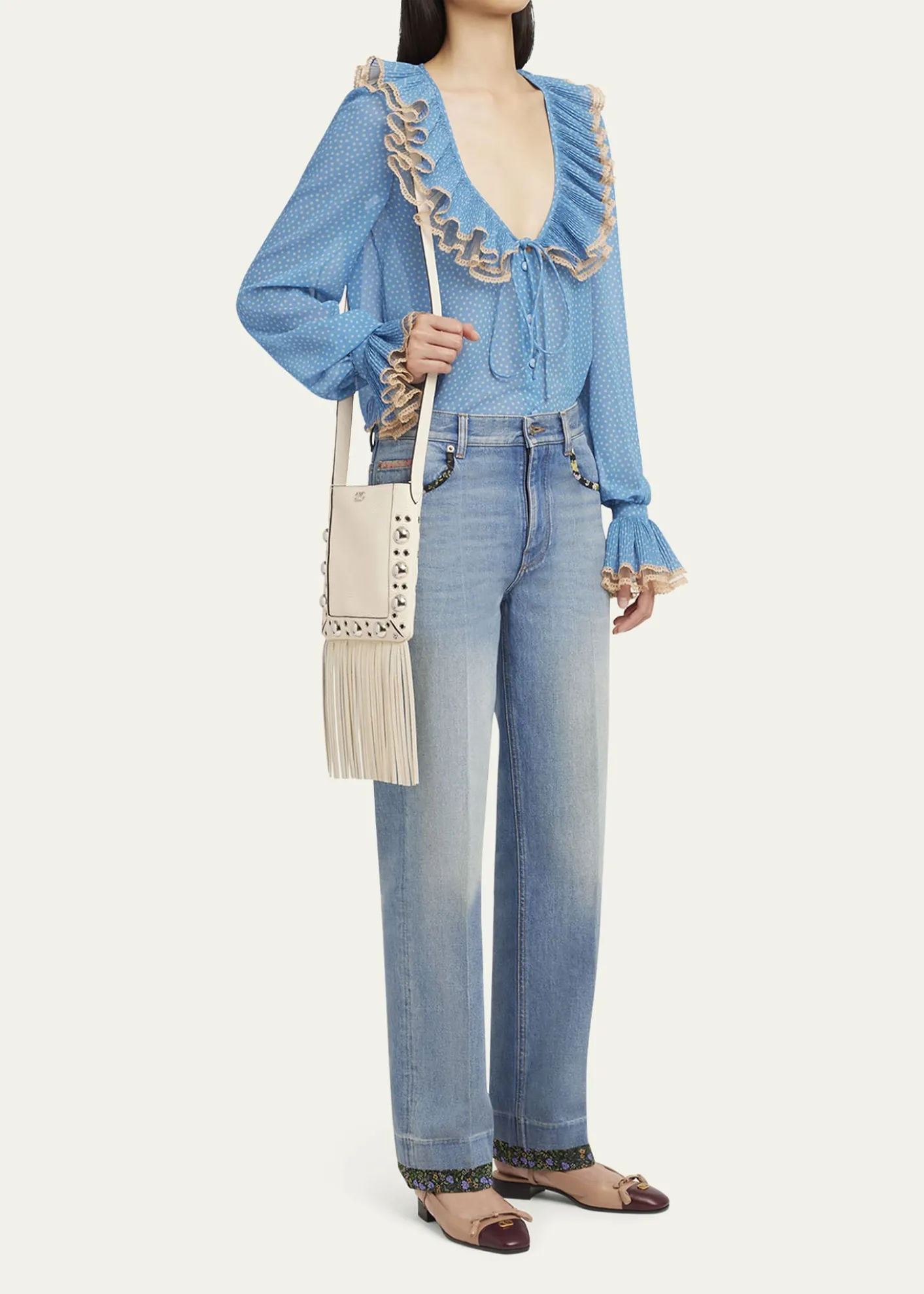 Valentino GaravaniNellcote Small Fringe Studded Leather Crossbody Bag