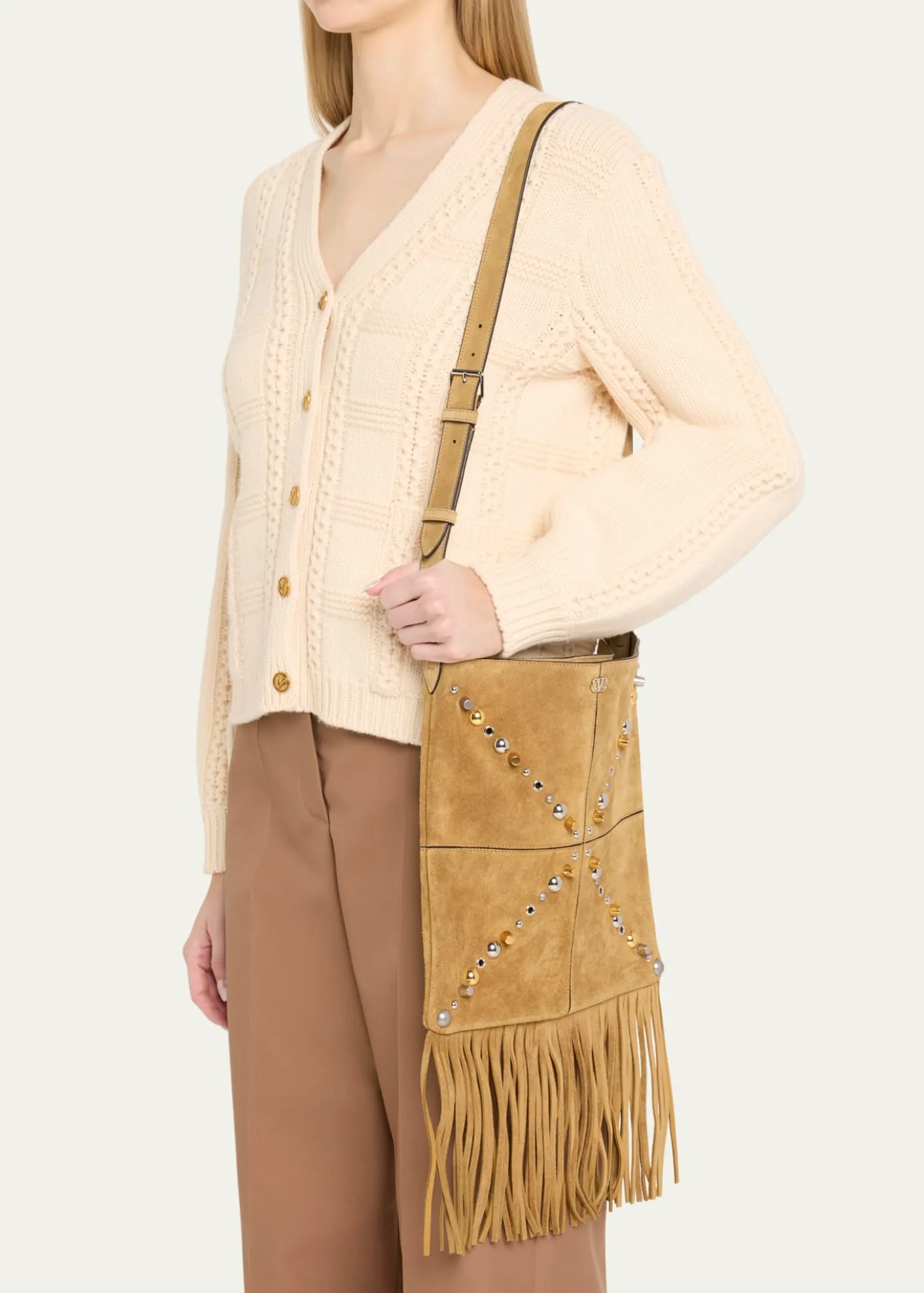 Valentino GaravaniNellcote Fringe Stud Suede Crossbody Bag