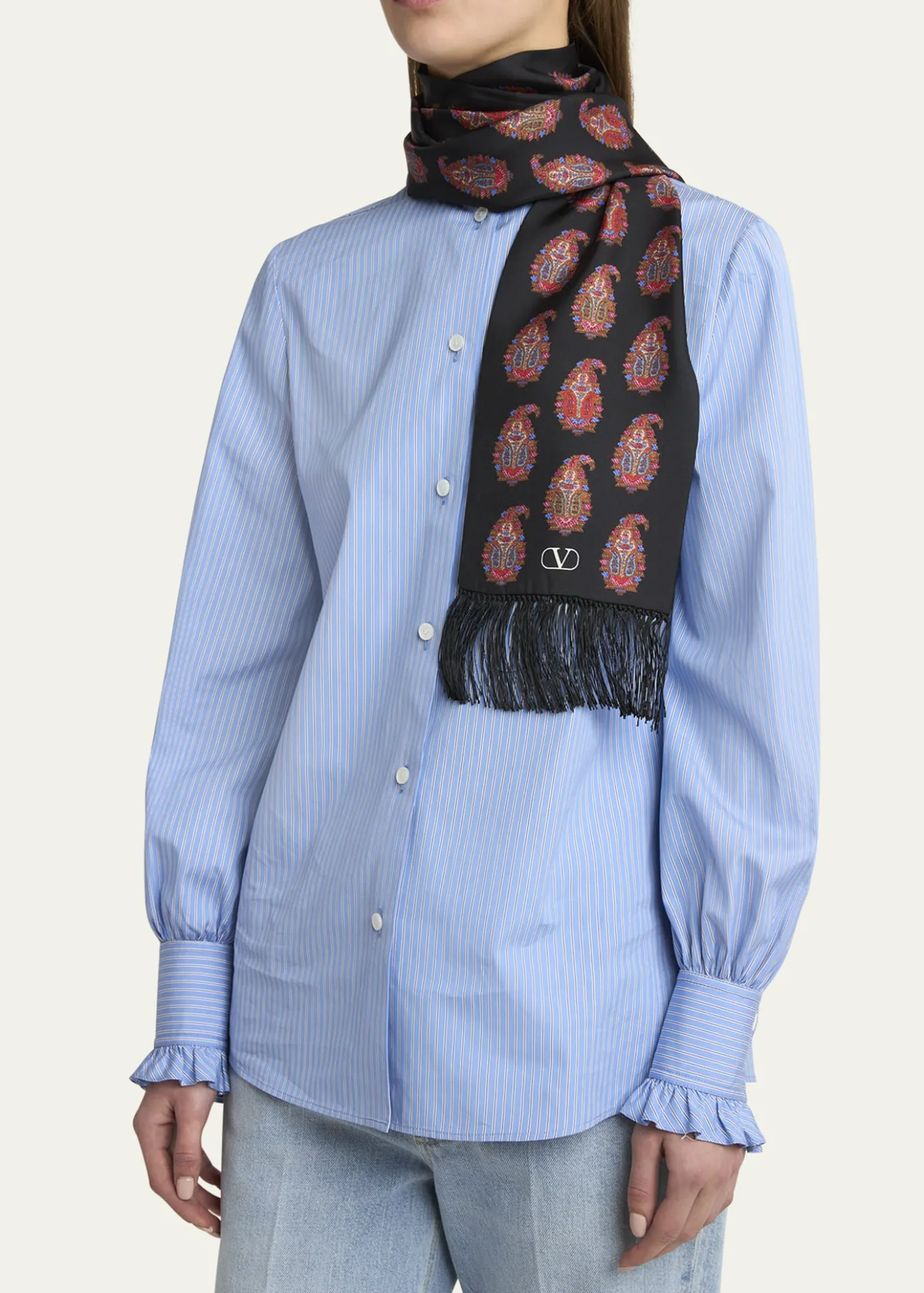 Valentino GaravaniPaisley Twill Fringe Scarf