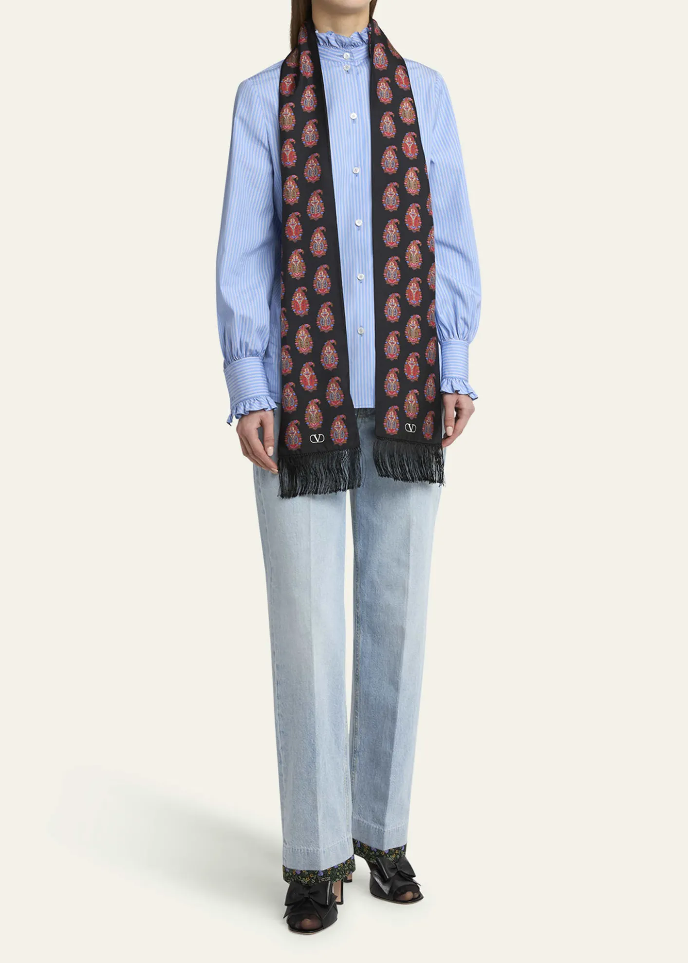 Valentino GaravaniPaisley Twill Fringe Scarf