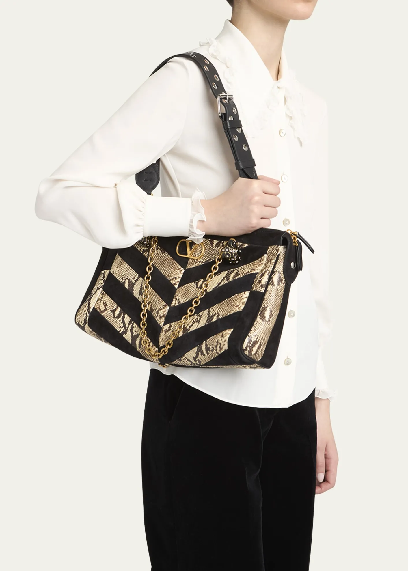 Valentino GaravaniPanthea Medium Patchwork Chevron Shoulder Bag