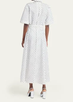 Valentino GaravaniPolkadot-Print Cotton Neck-Scarf Midi Shirtdress