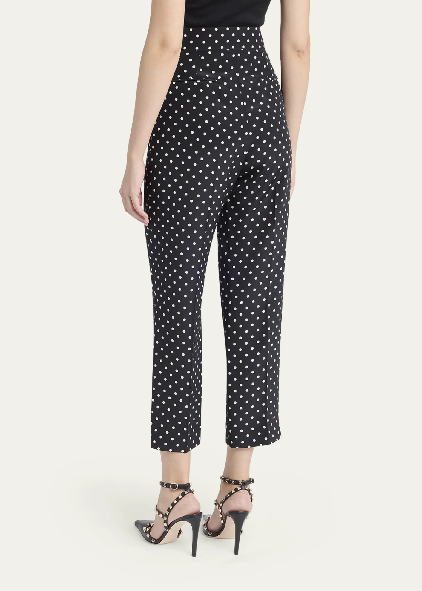 Valentino GaravaniPolka-Dot Silk Straight-Leg Ankle Pants