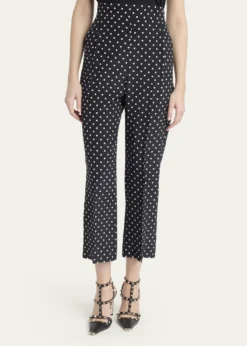 Valentino GaravaniPolka-Dot Silk Straight-Leg Ankle Pants