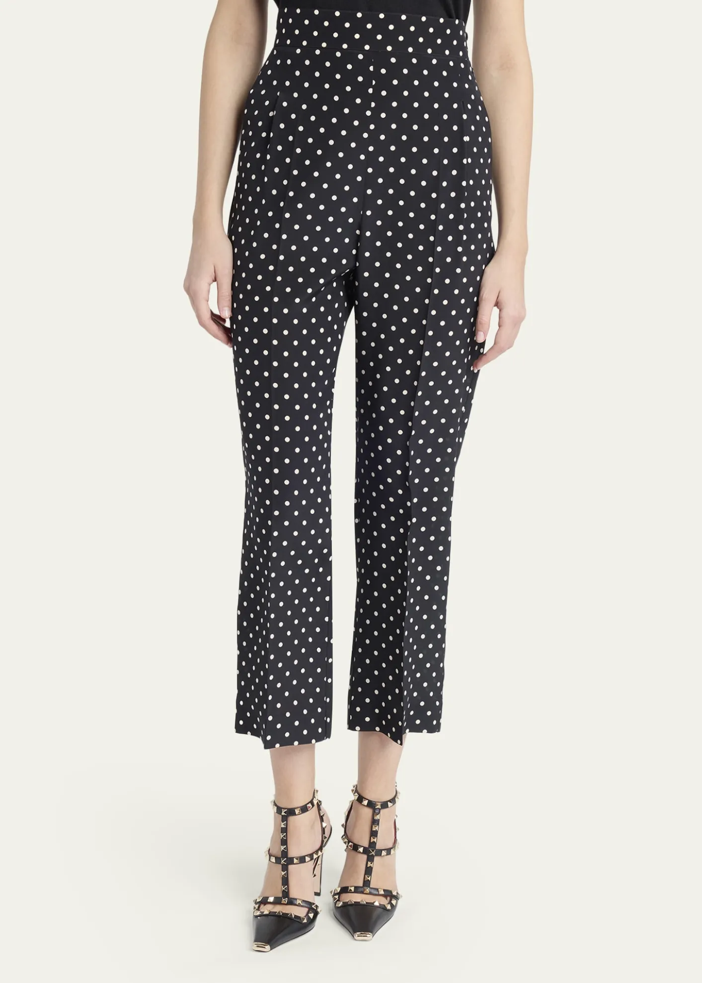Valentino GaravaniPolka-Dot Silk Straight-Leg Ankle Pants