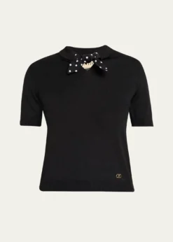 Valentino GaravaniPolka Dot Bow Wool Knit Sweater