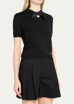 Valentino GaravaniPolka Dot Bow Wool Knit Sweater