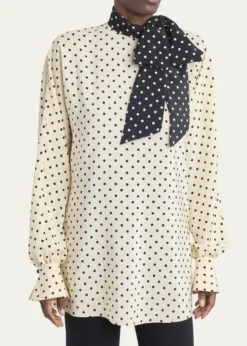 Valentino GaravaniPolkda-Dot Silk Crepe De Chine Neck Scarf Top