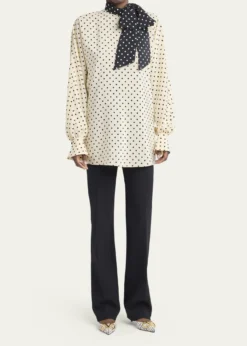 Valentino GaravaniPolkda-Dot Silk Crepe De Chine Neck Scarf Top