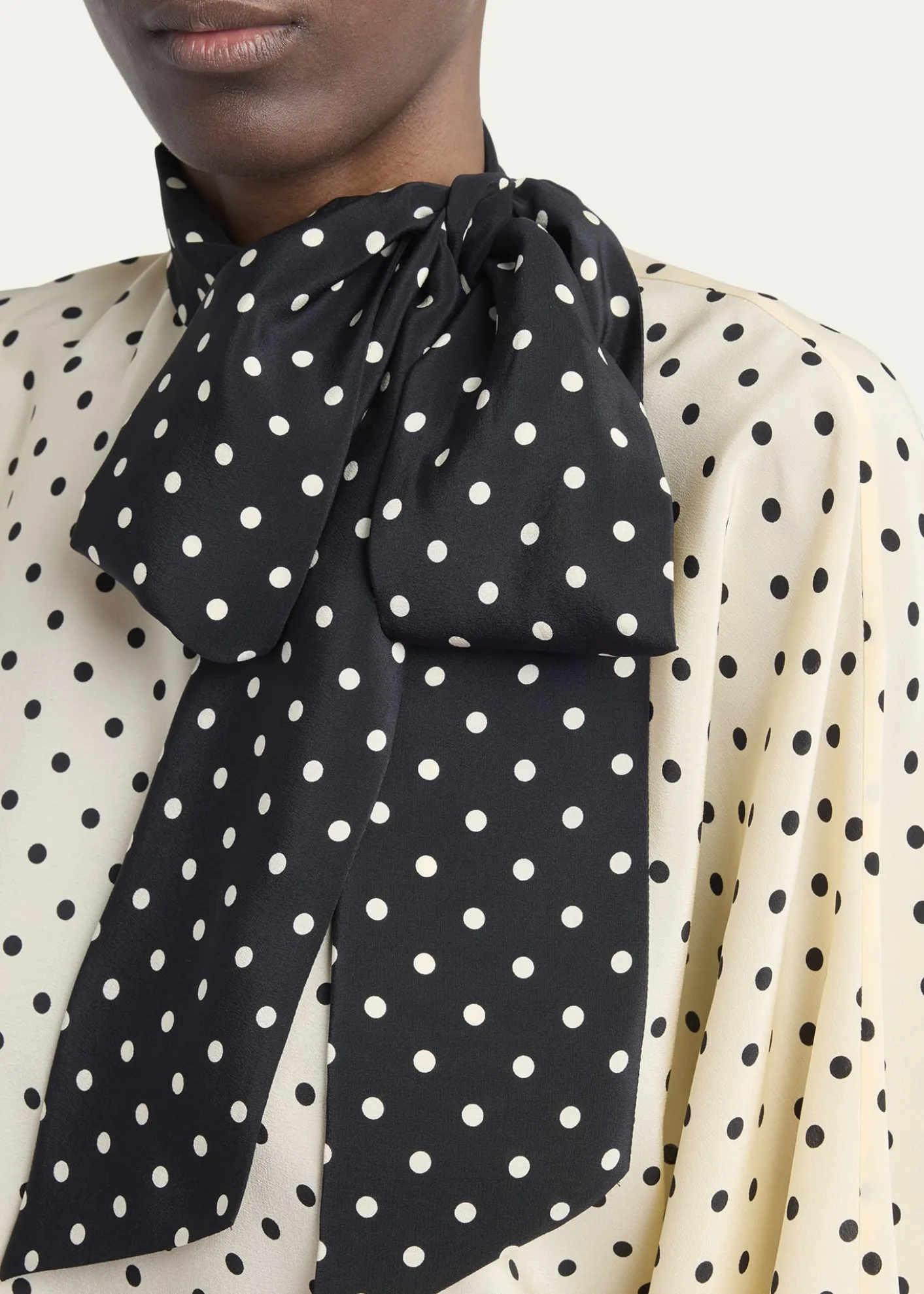 Valentino GaravaniPolkda-Dot Silk Crepe De Chine Neck Scarf Top