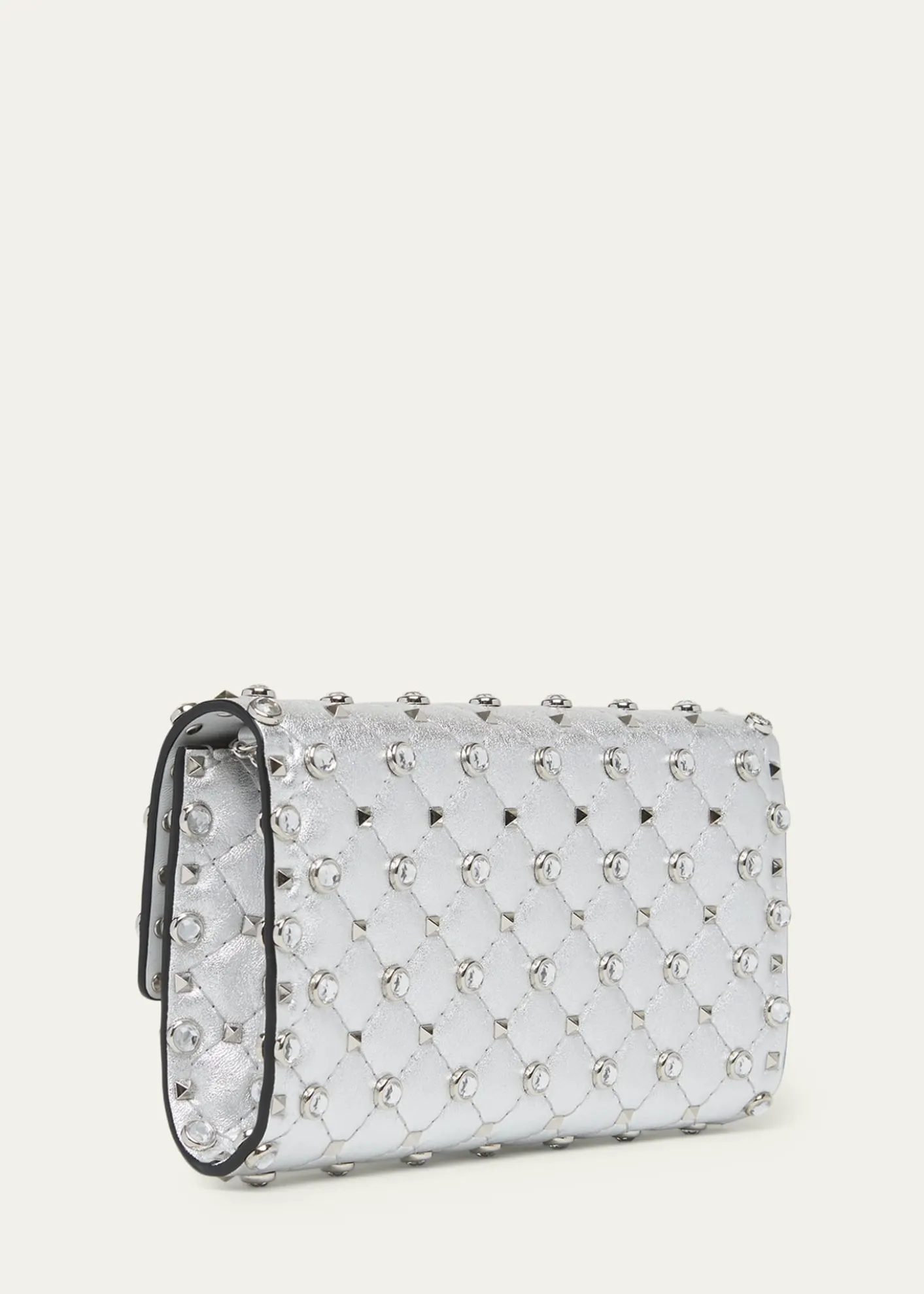 Valentino GaravaniQuilted Metallic Leather Rockstud & Rhinestone Shoulder Bag