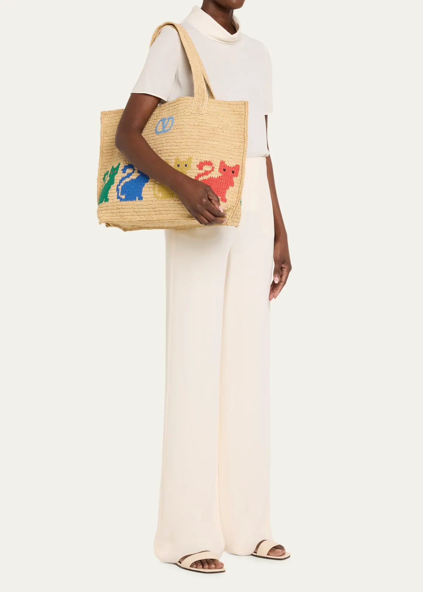 Valentino GaravaniRaffiachat Large Embroidered Tote Bag