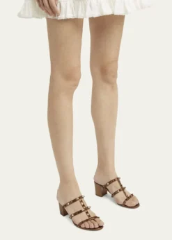 Valentino GaravaniRockstud Caged Metallic Leather Slide Sandals