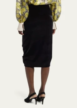 Valentino GaravaniRuched Velvety Midi Pencil Skirt