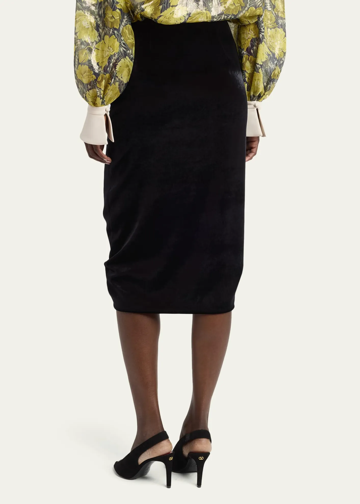Valentino GaravaniRuched Velvety Midi Pencil Skirt