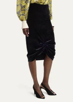 Valentino GaravaniRuched Velvety Midi Pencil Skirt