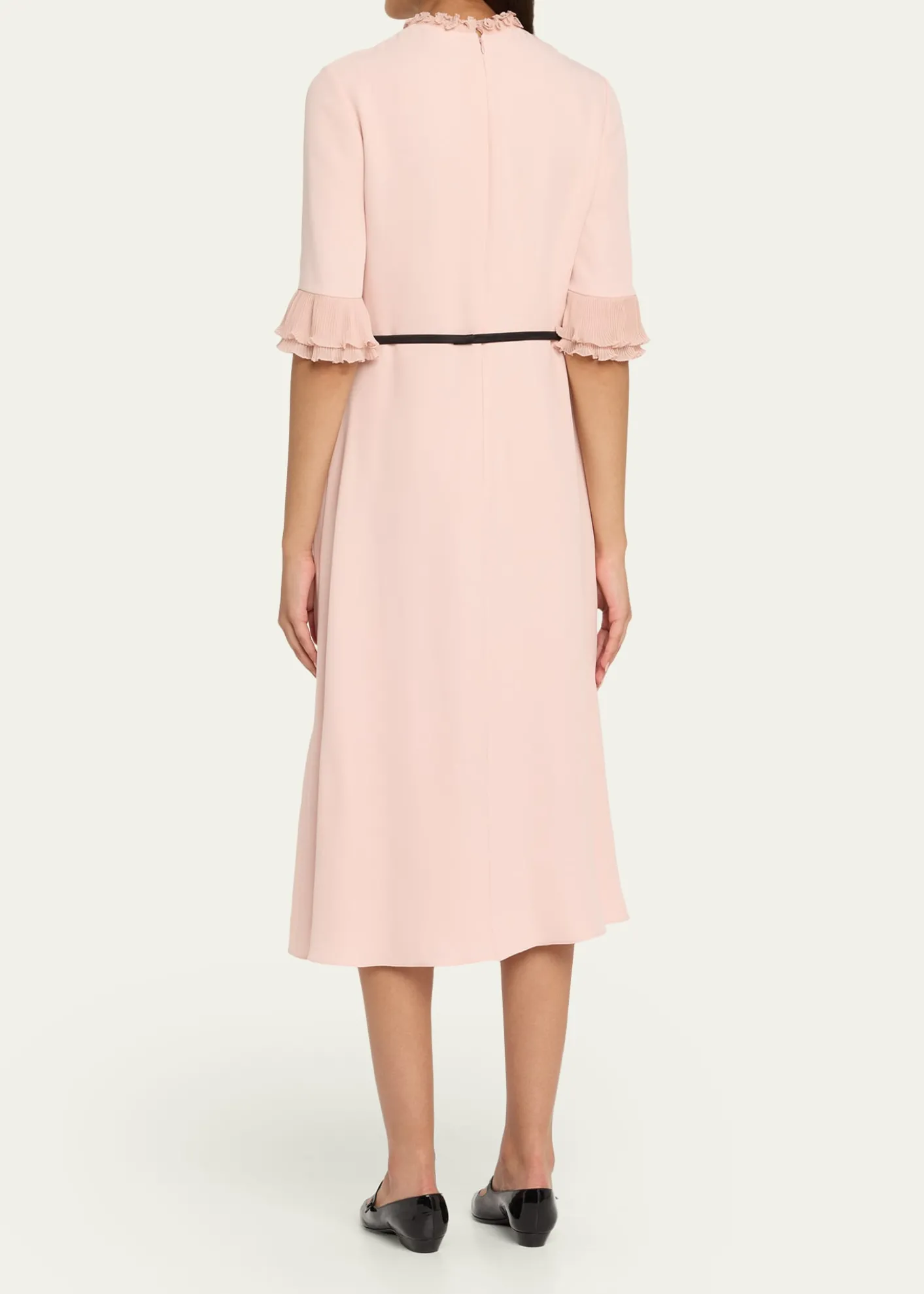 Valentino GaravaniRuffle 3/4-Sleeve Bow Midi Dress