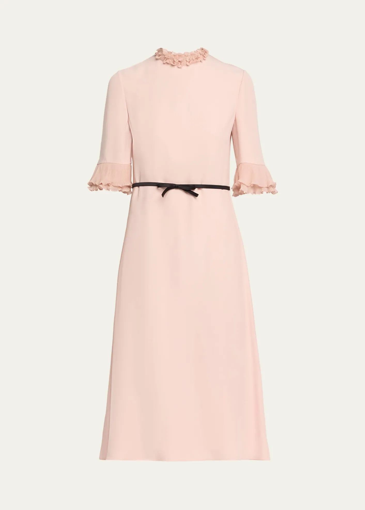 Valentino GaravaniRuffle 3/4-Sleeve Bow Midi Dress
