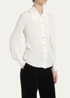 Valentino GaravaniRuffle-Trim Silk Button Blouse
