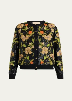 Valentino GaravaniSequined Floral Embroidered Crewneck Cardigan